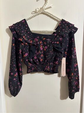 Bloomingdale's Black Floral Ruffle Smocked Crop Top for Kids